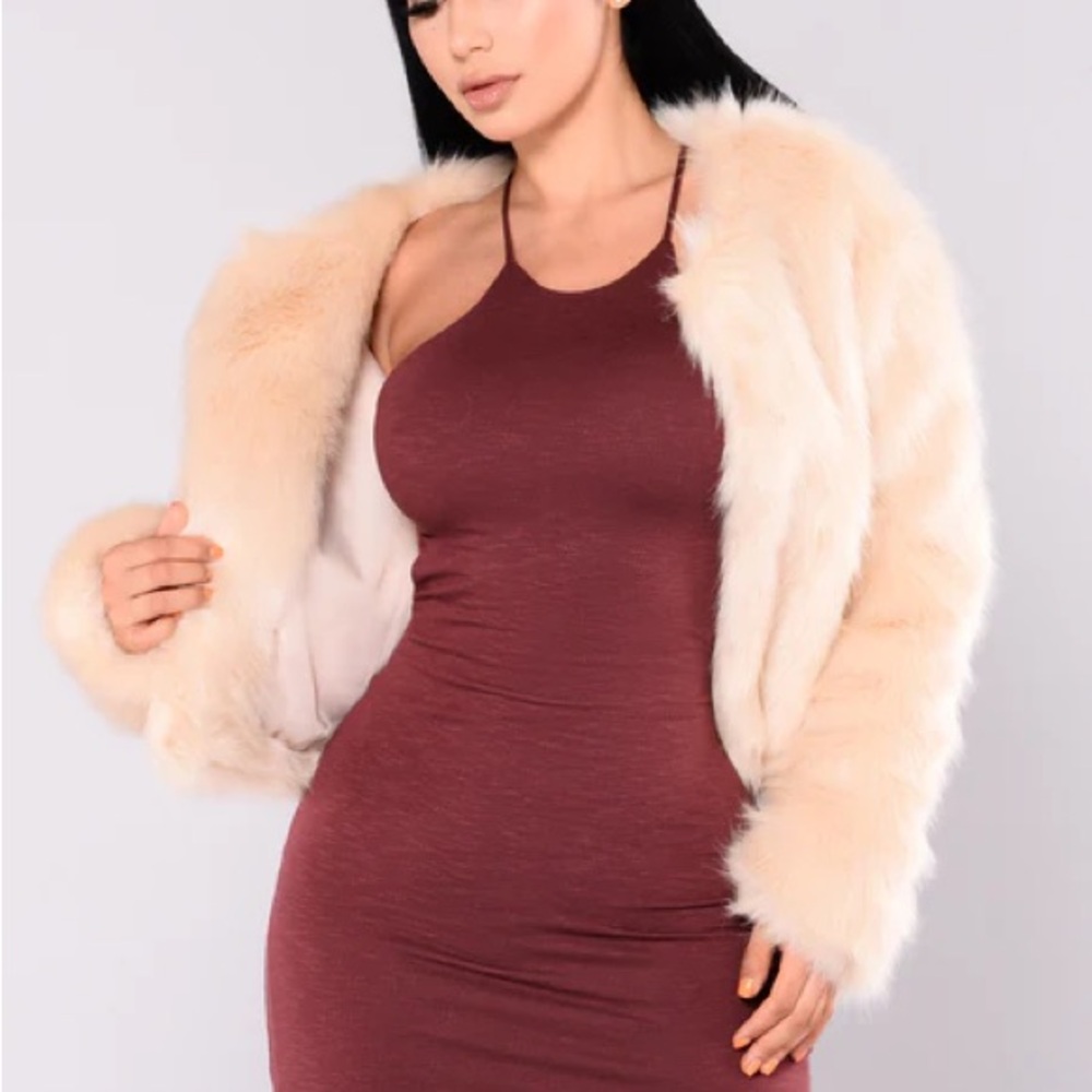 Fashion Nova Cream Faux Fur Jacket
